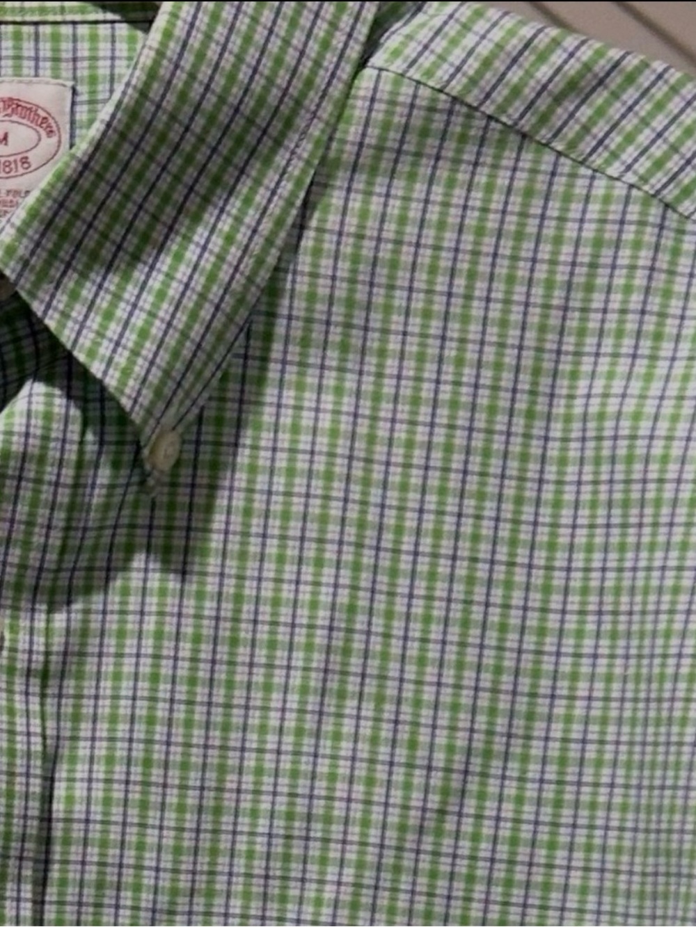 Brooks Brothers Green and Purple  Short-Sleeve Button-Down Shirt Non Iron M